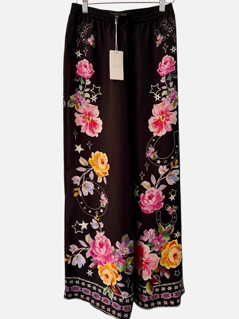 Johnny Was JADE Frankie Easy Pants XS NWT Floral Wide Leg Pull-On Palazzo Black
